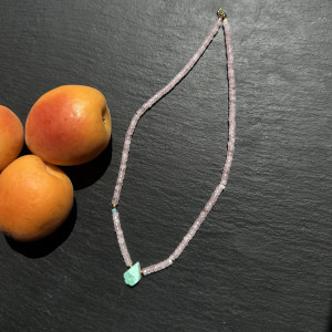 Necklace Rose Quartz with Chrysocolla natural